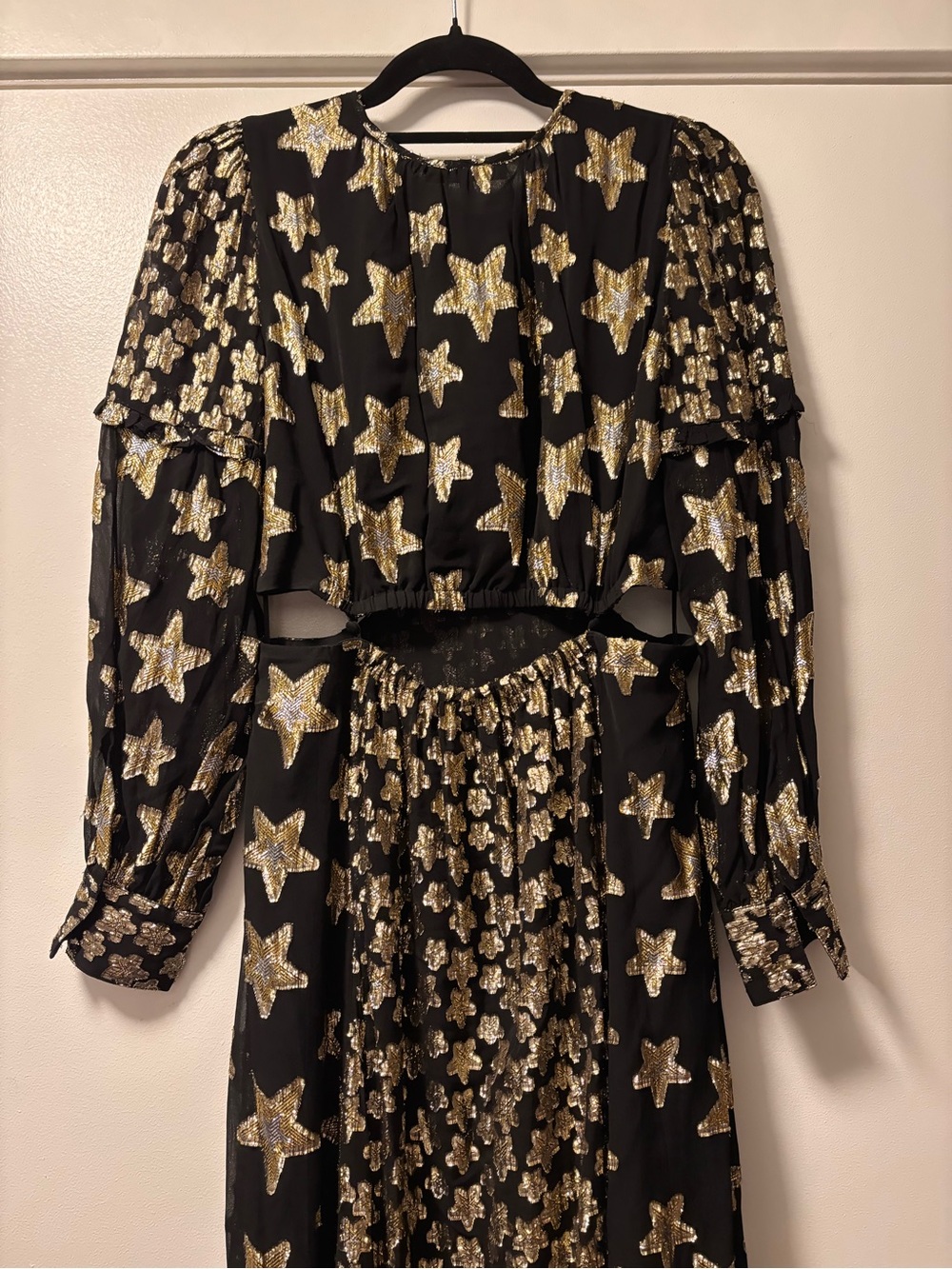 NWT LoveShackFancy Aneesha Black Gold Star Cutout Maxi Dress M - Picture 10 of 14